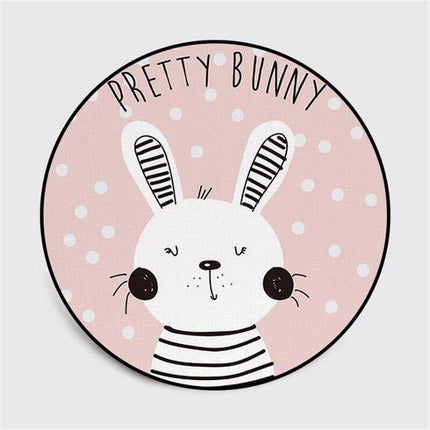 Rundt teppe med kanin til babyrom