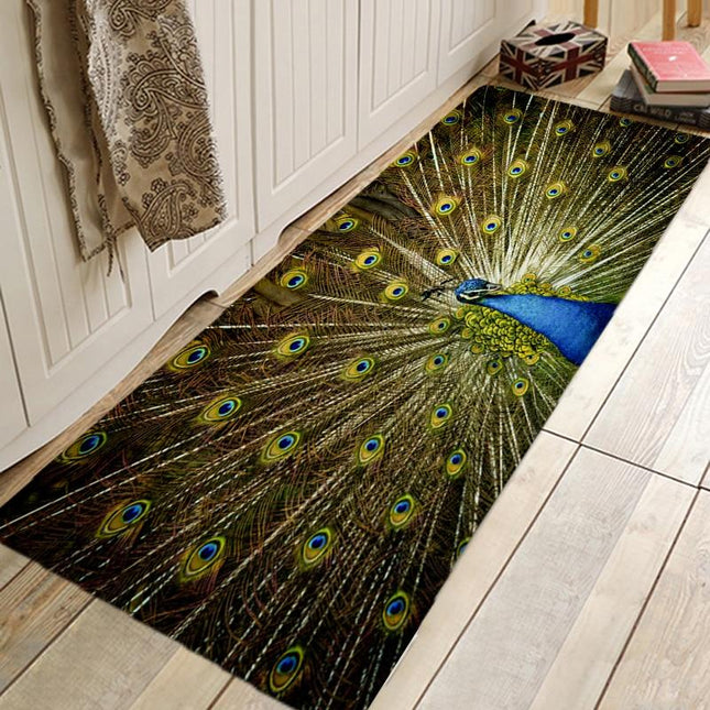 Lang løper med fargerikt påfuglmotiv