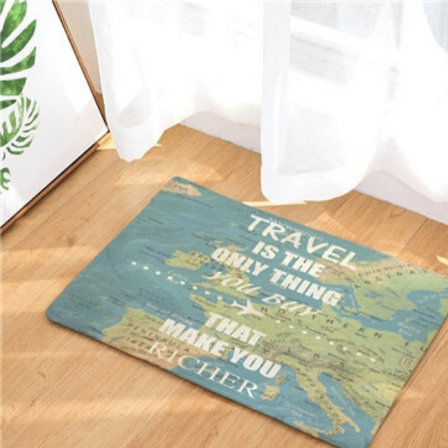 Gulvteppe med reisetema og verdenskart