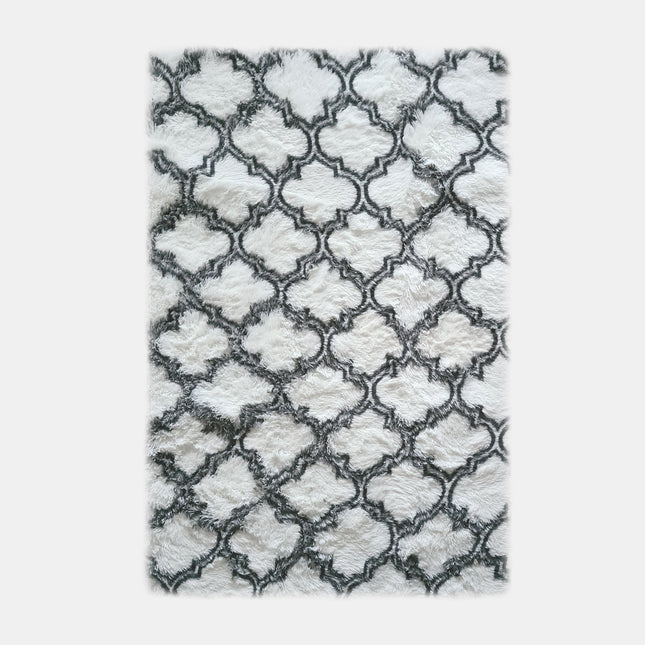 Shaggy-teppe med berbermønster svart hvitt