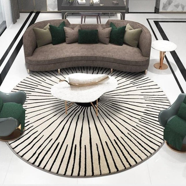 Stort rundt moderne teppe til stue