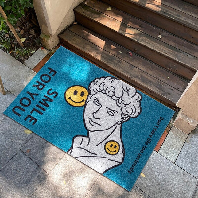 Moderne blå dørmatte med kunstmotiv