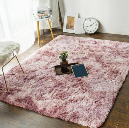 Mykt og langhåret rosa shaggy-teppe