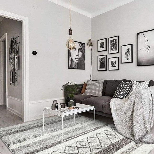 Grått og hvitt berberteppe for stue