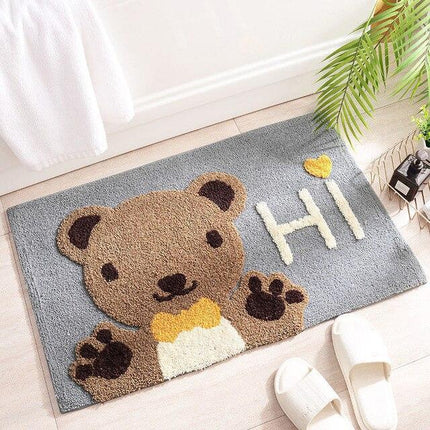 Grå badematte for barn med bjørn