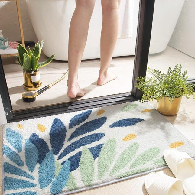 Badematte med botanisk bladmønster