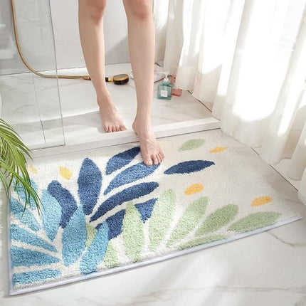 Badematte med botanisk bladmønster