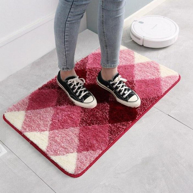 Rød og hvit rutete badematte