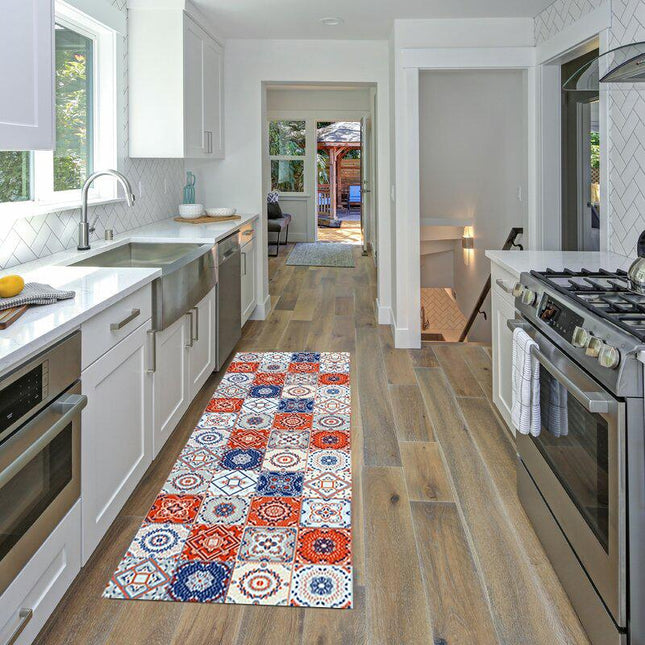 Fargerik kjøkkenmatte med marokkansk flismønster