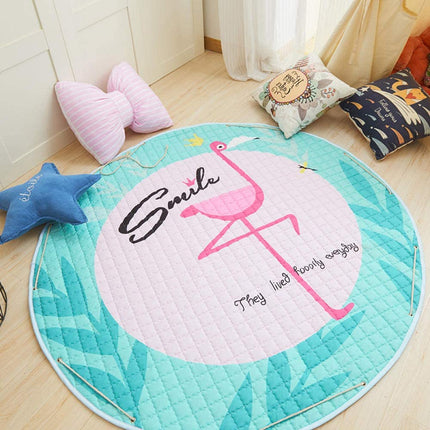 Rundt leketeppe for baby med flamingo