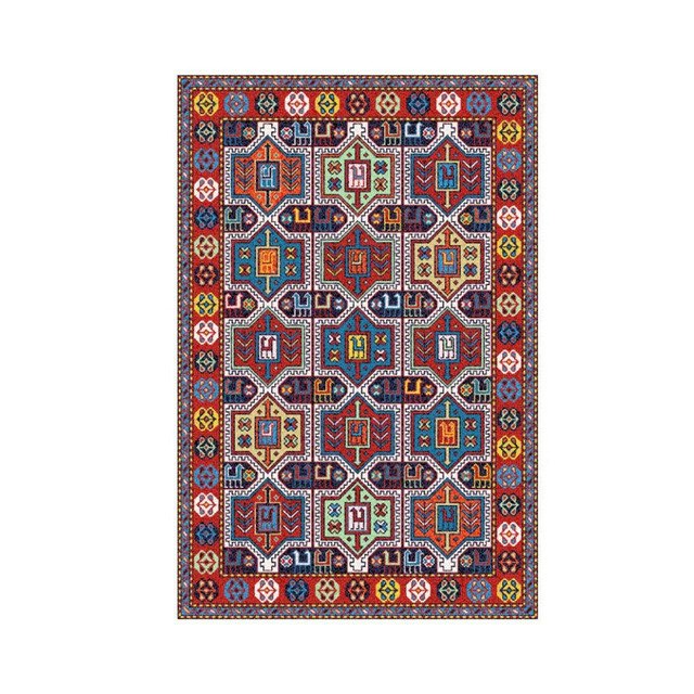 Fargerikt teppe med etnisk mønster