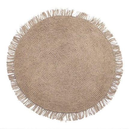 Rundt beige gulvteppe i jute