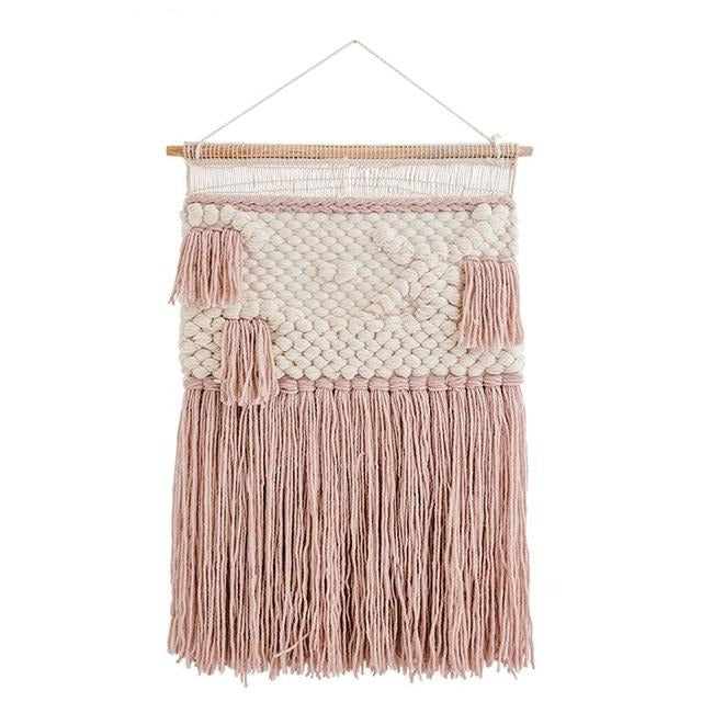 Vevd veggteppe til babyrom i rosa