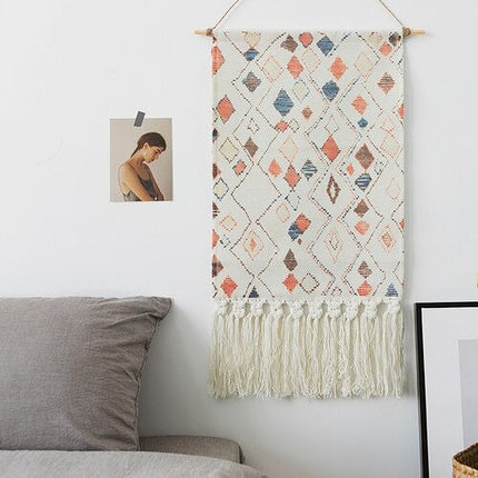 Marokkansk-inspirert veggteppe med geometrisk mønster