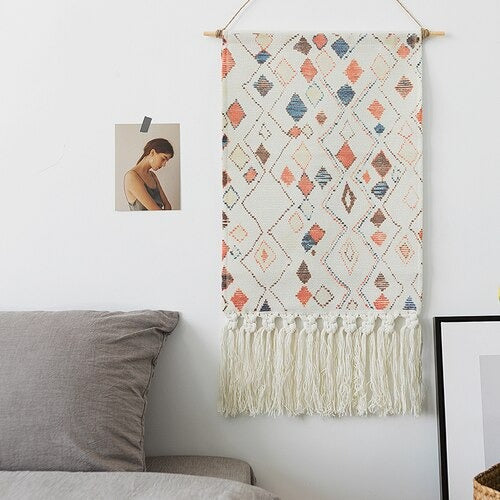 Marokkansk-inspirert veggteppe med geometrisk mønster