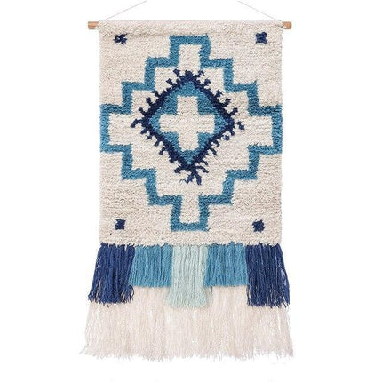 Geometrisk veggrye i turkis og hvitt