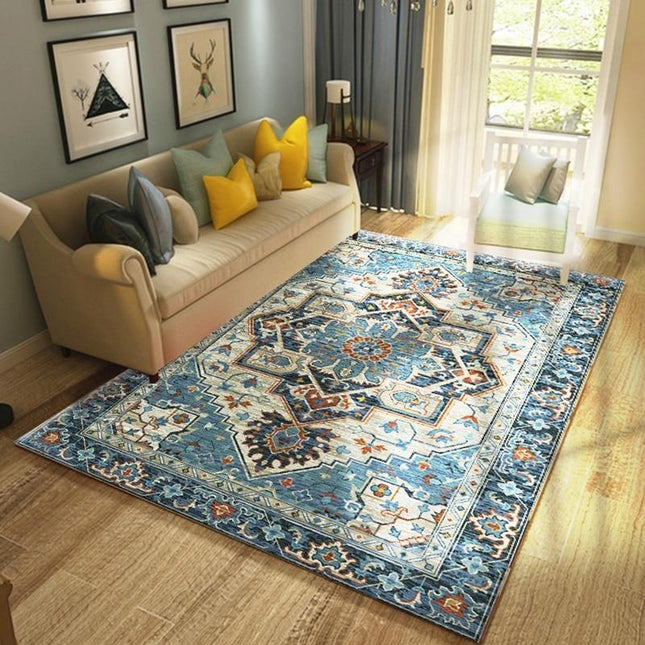 Slitt blått teppe i orientalsk stil