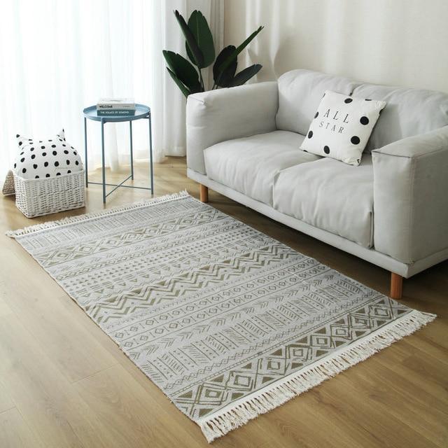 Rektangulært bomullsteppe med etnisk mønster