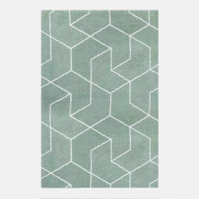 Sjøgrønt shaggy-teppe med geometrisk mønster